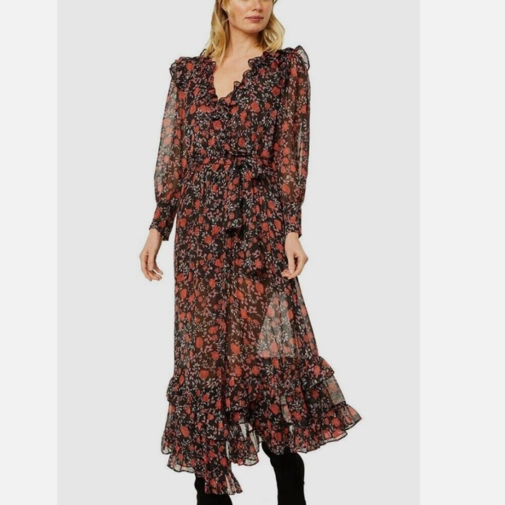 Misa Los Angeles Gabriela Dress Carnellian Blooms Floral Black Size Large